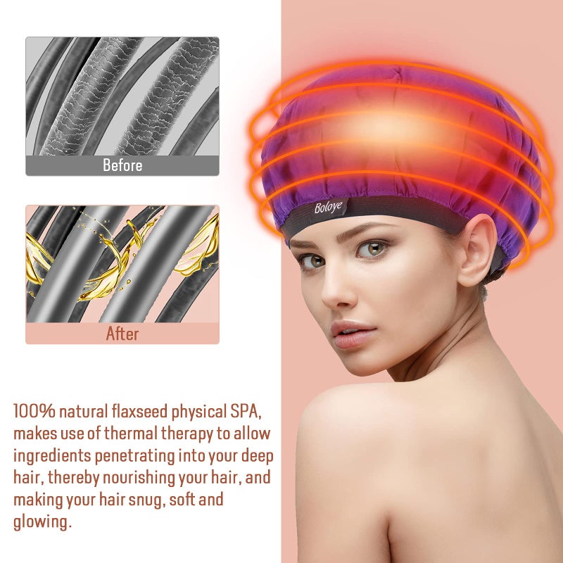 Boloye Flaxseed Deep Conditioning Heat Cap - Boloye Cordless 100% Safe Microwave Hot Cap for Natural Curly Textured Hair Care  Drying  Styling  Curling  Universal size (10 PCS One-time shower cap) (Purple) - Image 4